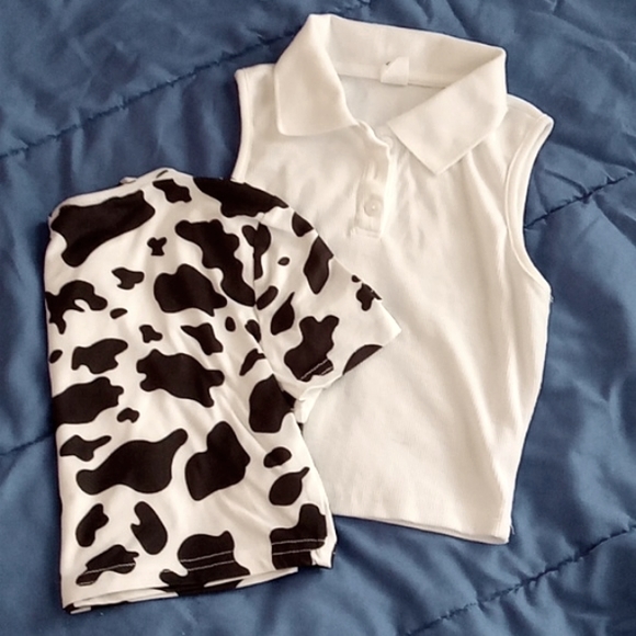 Cow Print (1) & White Collared (1) Crop Tops - Picture 9 of 10